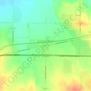 Mapa topográfico Watkins, altitud, relieve