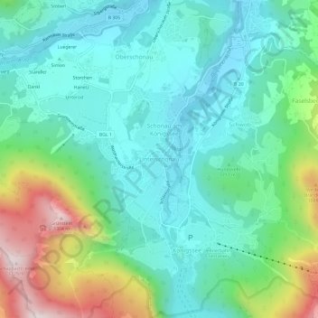 Mapa topográfico Unterschönau, altitud, relieve