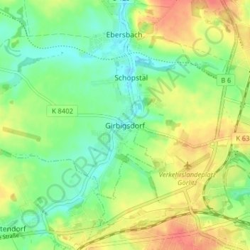 Mapa topográfico Girbigsdorf, altitud, relieve