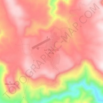 Mapa topográfico La Mesa Tres Ríos, altitud, relieve