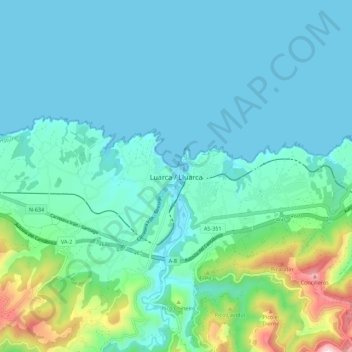 Mapa topográfico Luarca, altitud, relieve