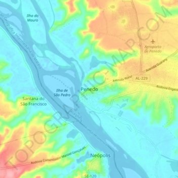 Mapa topográfico Penedo, altitud, relieve