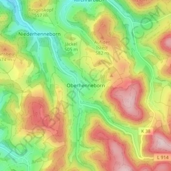 Mapa topográfico Oberhenneborn, altitud, relieve
