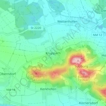 Mapa topográfico Kruppach, altitud, relieve