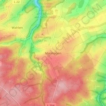 Mapa topográfico Marmagen, altitud, relieve