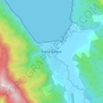Mapa topográfico Bahía Solano, altitud, relieve