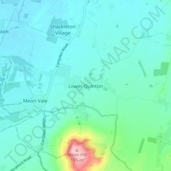 Mapa topográfico Lower Quinton, altitud, relieve