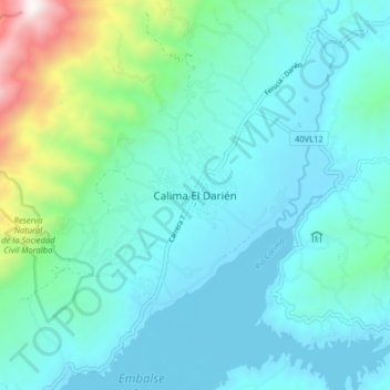 Mapa topográfico Calima El Darién, altitud, relieve
