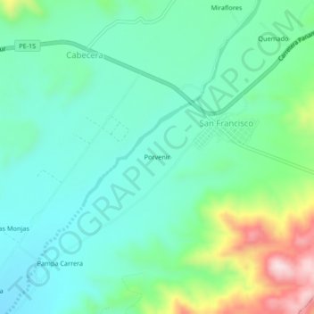 Mapa topográfico Porvenir, altitud, relieve