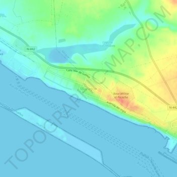 Mapa topográfico Mazagón, altitud, relieve