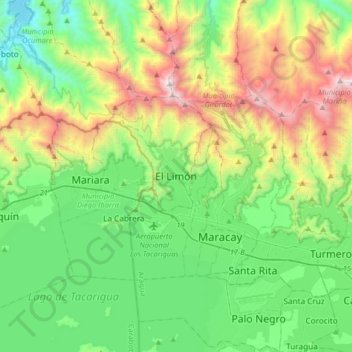 Mapa topográfico El Limón, altitud, relieve