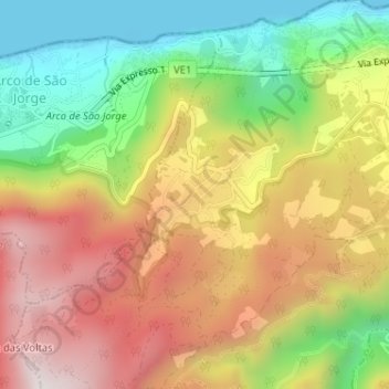Mapa topográfico Ribeira Funda, altitud, relieve