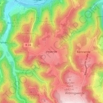 Mapa topográfico Veserde, altitud, relieve