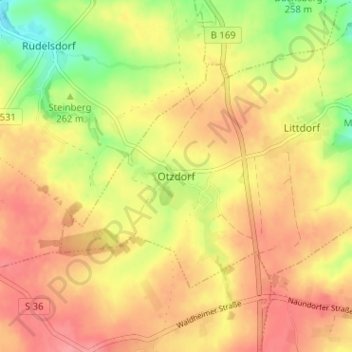 Mapa topográfico Otzdorf, altitud, relieve