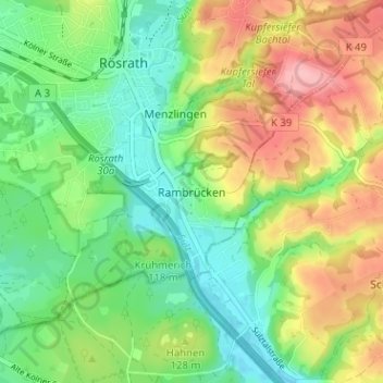Mapa topográfico Rambrücken, altitud, relieve