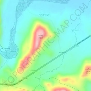 Mapa topográfico Los Aleros, altitud, relieve