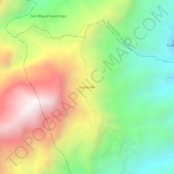 Mapa topográfico Ixcuicuila, altitud, relieve