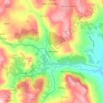 Mapa topográfico Martim Afonso, altitud, relieve