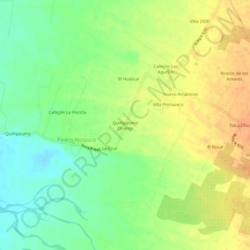 Mapa topográfico Quiñipeumo Oriente, altitud, relieve