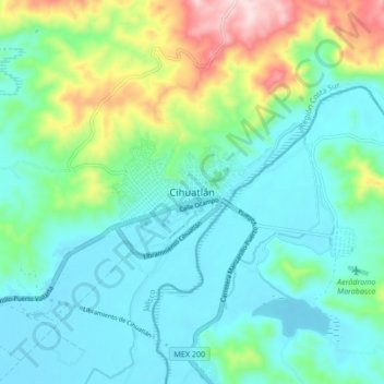 Mapa topográfico Cihuatlán, altitud, relieve