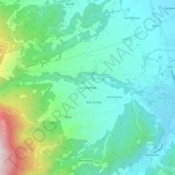 Mapa topográfico San Chiaffredo, altitud, relieve