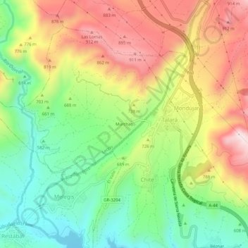 Mapa topográfico Murchas, altitud, relieve