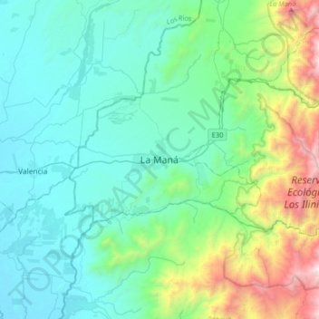 Mapa topográfico La Maná, altitud, relieve