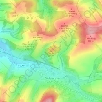 Mapa topográfico Iberg, altitud, relieve