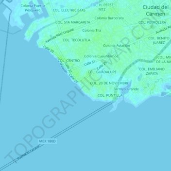 Mapa topográfico COL. GUANAL, altitud, relieve