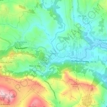 Mapa topográfico Freixial, altitud, relieve