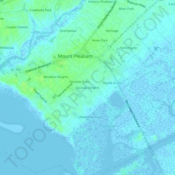 Mapa topográfico Osceola Heights, altitud, relieve
