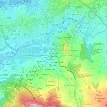 Mapa topográfico A Chantada, altitud, relieve