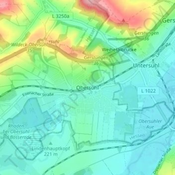 Mapa topográfico Obersuhl, altitud, relieve