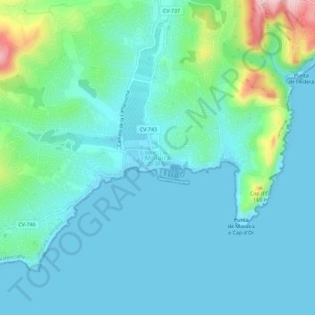 Mapa topográfico Moraira, altitud, relieve