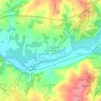 Mapa topográfico Terres de Beaulieu, altitud, relieve