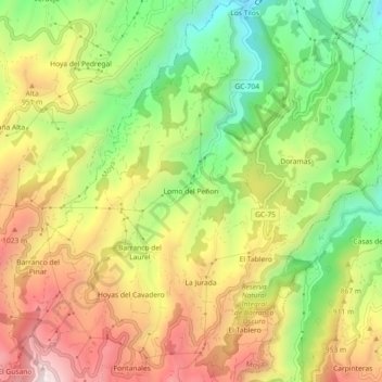 Mapa topográfico Lomo del Peñon, altitud, relieve