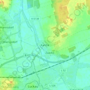Mapa topográfico Karche, altitud, relieve