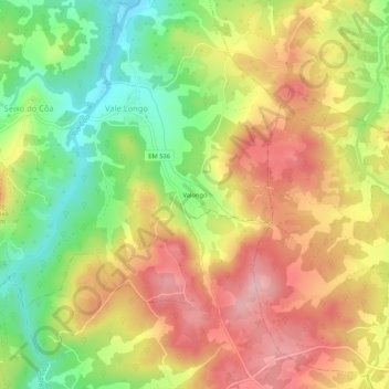 Mapa topográfico Valongo, altitud, relieve