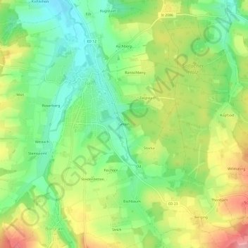 Mapa topográfico Gmain, altitud, relieve