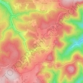 Mapa topográfico Tredos, altitud, relieve
