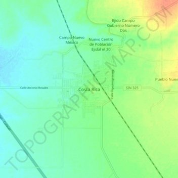 Mapa topográfico Costa Rica, altitud, relieve