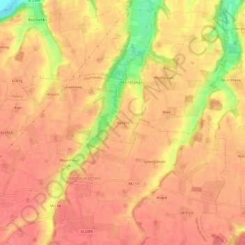 Mapa topográfico Beham, altitud, relieve