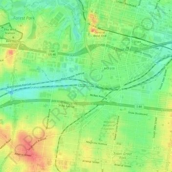 Mapa topográfico Tower Grove, altitud, relieve