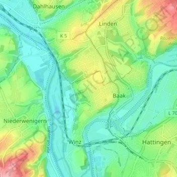 Mapa topográfico Baaker Berg, altitud, relieve