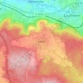 Mapa topográfico Hülen, altitud, relieve