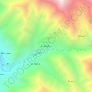 Mapa topográfico Pariacolca, altitud, relieve
