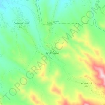 Mapa topográfico Igueriben, altitud, relieve