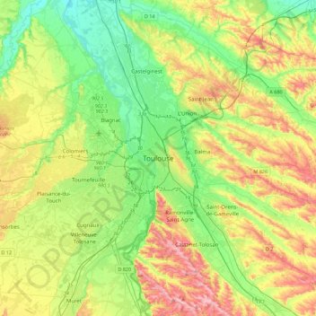 Mapa topográfico Tolosa, altitud, relieve