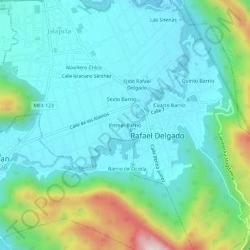 Mapa topográfico Primer Barrio, altitud, relieve