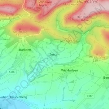 Mapa topográfico Zersen, altitud, relieve